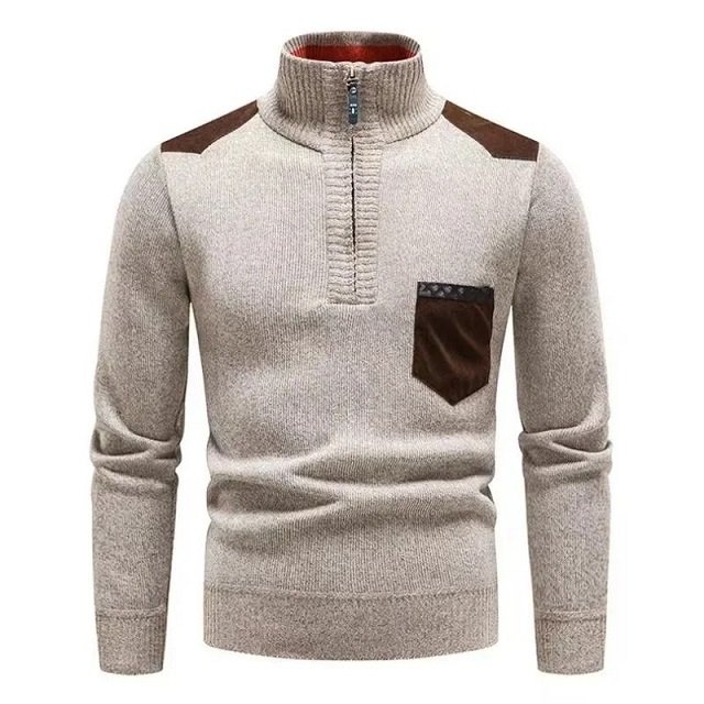 Pull Homme En Cachemire/polyester - Fermeture 1/4, Col Montant - Automne/hiver, Coupe Décontractée